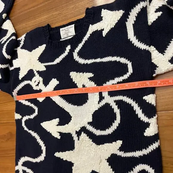 Marisa Christina Sweater Small Medium Nautical Anchor Sequin Navy White - Picture 6 of 11